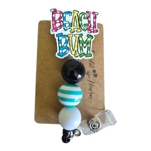 Beach Bum Summer Stripe Polka Dot Beaded Retractable Name Badge ID Reel Holder